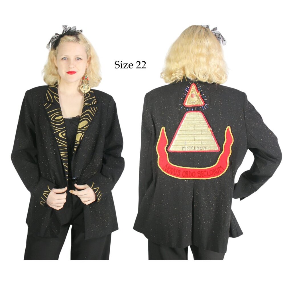 Desperately Seeking 80s Pyramid Style Black Glitter Susan Jacket - Size 22